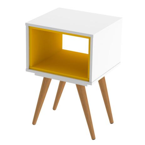 Mesa Lateral Retrô Branco e Amarelo - Mobly Menor preço em Mesa Lateral Retrô Branco e Amarelo - Mobly