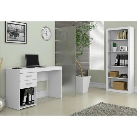 Mesa Malta com 1,20 m 02 Gavetas e Estante com Vistas Branco - Politorno Menor preço em Mesa Malta com 1,20 m 02 Gavetas e Estante com Vistas Branco - Politorno