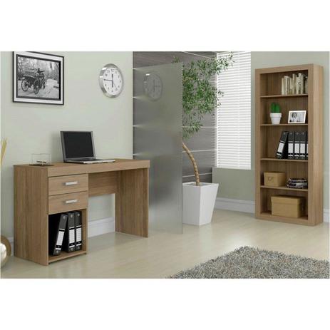Mesa Malta com 1,20 m 02 Gavetas e Estante com Vistas Castanho - Politorno Menor preço em Mesa Malta com 1,20 m 02 Gavetas e Estante com Vistas Castanho - Politorno