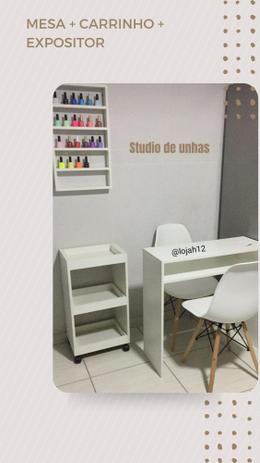 Mesa manicure com expositor e carrinho auxiliar - Lojah12 Menor preço em Mesa manicure com expositor e carrinho auxiliar - Lojah12