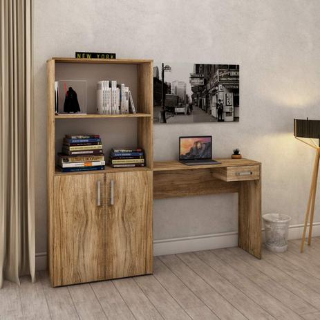 Mesa para Escritório com Armário 2 Portas e 1 Gaveta Job Compace Carvalho Menor preço em Mesa para Escritório com Armário 2 Portas e 1 Gaveta Job Compace Carvalho