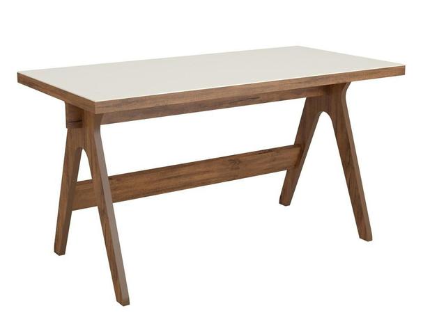 Mesa para Escritorio com Tampo de Vidro 135 cm Off White e Nobre - Dalla costa Menor preço em Mesa para Escritorio com Tampo de Vidro 135 cm Off White e Nobre - Dalla costa