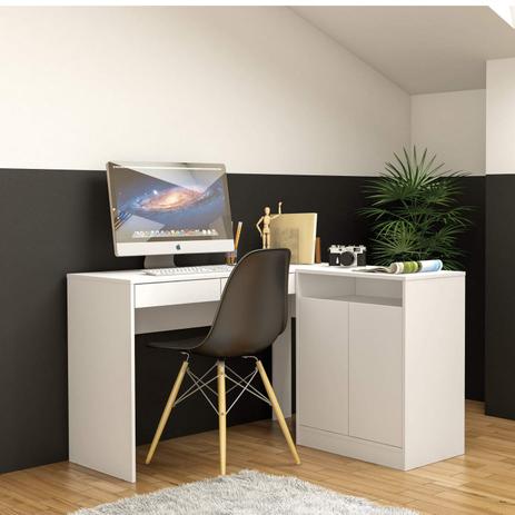 Mesa para Escritório em L 2 Portas 2 Gavetas Portugal Politorno Branco Menor preço em Mesa para Escritório em L 2 Portas 2 Gavetas Portugal Politorno Branco