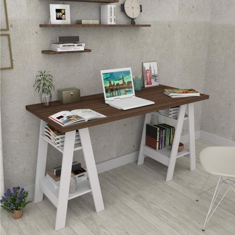 Mesa para Escritório Self Appunto Imbuia/Branco Imbuia/Branco Menor preço em Mesa para Escritório Self Appunto Imbuia/Branco Imbuia/Branco