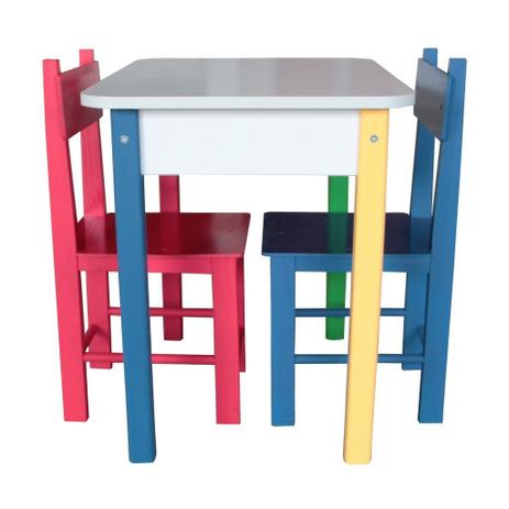 Mesa Retangular Colorida Com 2 Cadeirinhas - Carlu Menor preço em Mesa Retangular Colorida Com 2 Cadeirinhas - Carlu