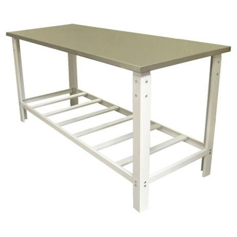Mesa Tampo Inox 1,20x0,70 Com Grade Pé Branco - Cristalaço Menor preço em Mesa Tampo Inox 1,20x0,70 Com Grade Pé Branco - Cristalaço