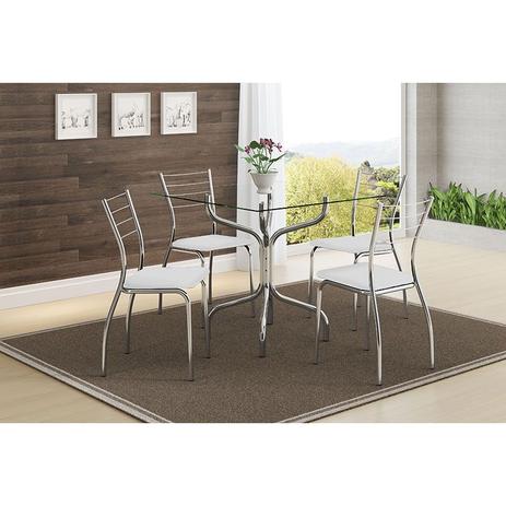 Mesas 393 Vidro Incolor Cromada com 4 Cadeiras 1700 Branca Carraro Menor preço em Mesas 393 Vidro Incolor Cromada com 4 Cadeiras 1700 Branca Carraro