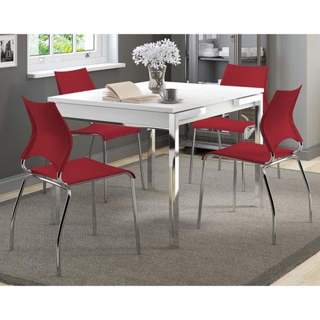 Menor preço em Mesas Extensível 1541 Branca Cromada com 4 Cadeiras 357 Vermelho Carraro