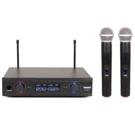 Microfone Duplo Sem Fio Profissional Uhf Digital 60m Bivolt - TOMATE Menor preço em Microfone Duplo Sem Fio Profissional Uhf Digital 60m Bivolt - TOMATE