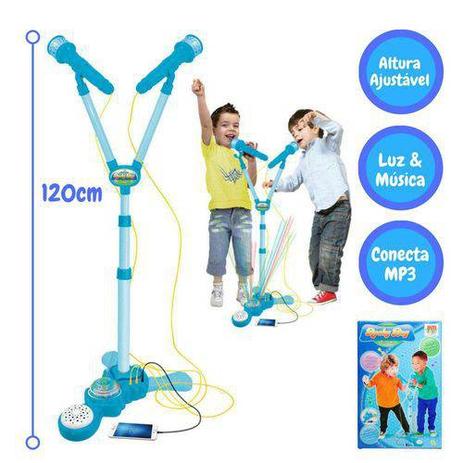 Microfone Infantil Duplo Com Amplificador E Pedestal Azul Ou Rosa - Dm toys Menor preço em Microfone Infantil Duplo Com Amplificador E Pedestal Azul Ou Rosa - Dm toys