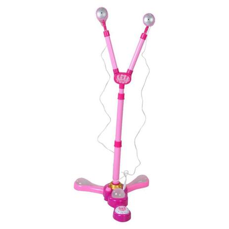 Microfone infantil duplo com amplificador karaoke e pedestal com luz e som rosa - Misa Menor preço em Microfone infantil duplo com amplificador karaoke e pedestal com luz e som rosa - Misa