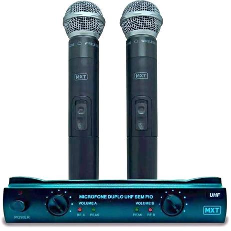 Microfone S/ Fio Profissional Duplo C/ Maleta Mxt Uhf-302 Menor preço em Microfone S/ Fio Profissional Duplo C/ Maleta Mxt Uhf-302