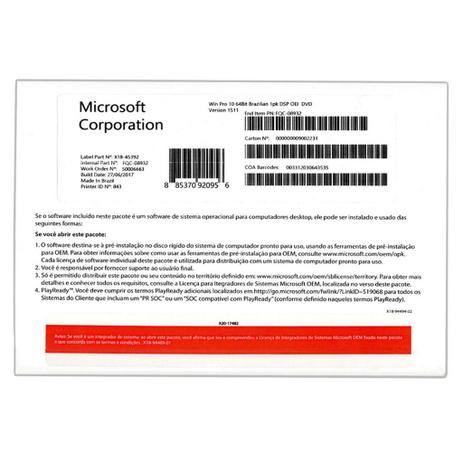 Microsoft Windows 10 Professional 64 Bits COEM DVD Menor preço em Microsoft Windows 10 Professional 64 Bits COEM DVD