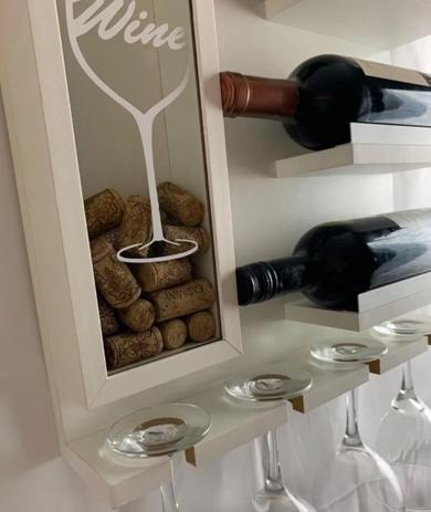 Menor preço em Mini Adega Parede Barzinho Vinho Decoração Porta Taça e Rolhas Mdf 45x41 BRANCO - CJA Decorações