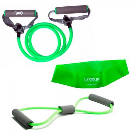 Mini Band Media + Elastico em Oito Medio + Extensor Medio Verde liveup Menor preço em Mini Band Media + Elastico em Oito Medio + Extensor Medio Verde liveup