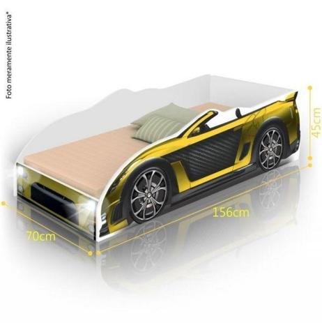 Mini Cama Carro Sport com LED - Amarelo - Divaloto Menor preço em Mini Cama Carro Sport com LED - Amarelo - Divaloto