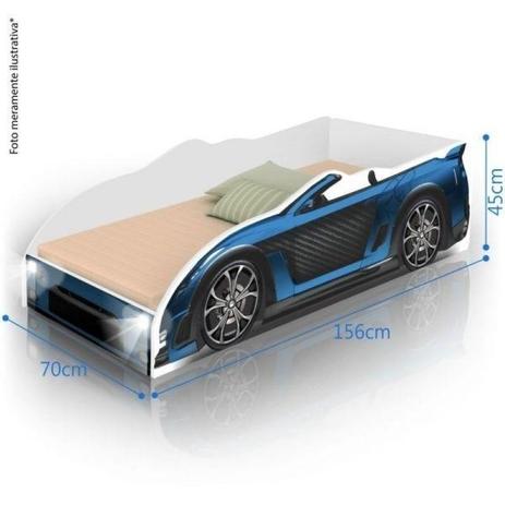 Mini Cama Carro Sport com LED e com Colchão - Azul - Divaloto Menor preço em Mini Cama Carro Sport com LED e com Colchão - Azul - Divaloto
