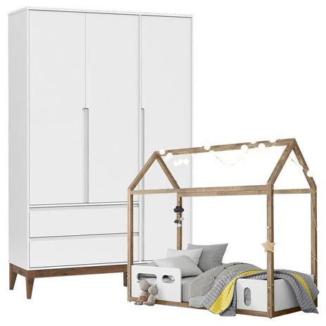 Mini Cama Montessoriana Liv e Guarda Roupa Infantil Nature Clean 3 Portas Branco Soft Teka Matic - Matic Moveis Menor preço em Mini Cama Montessoriana Liv e Guarda Roupa Infantil Nature Clean 3 Portas Branco Soft Teka Matic - Matic Moveis