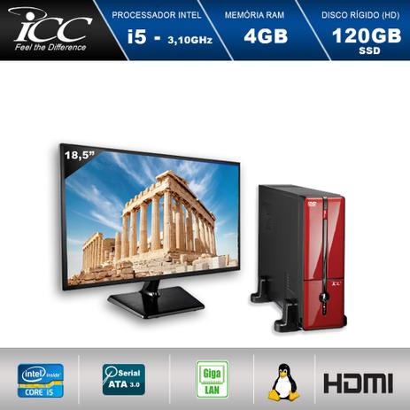 Menor preço em Mini Computador ICC SL2546DVM18 Intel Core I5 3.10 ghz 4GB HD 120GB DVDRW HDMI FULL HD Vermelho Monitor LED 18,5”