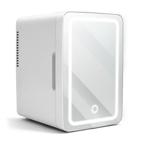 Mini Geladeira Espelhada com LED 6L Branco Trivolt 12V/110V/220V com Cabo AC/DC Multilaser - TV017 Menor preço em Mini Geladeira Espelhada com LED 6L Branco Trivolt 12V/110V/220V com Cabo AC/DC Multilaser - TV017