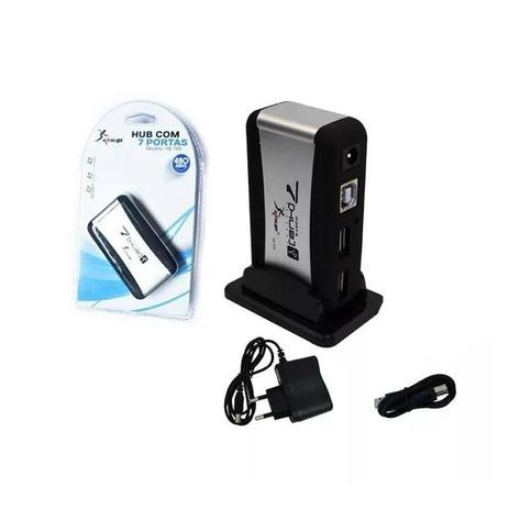 Mini HUB USB 2.0 de 7 Portas com fonte - Wincabos Menor preço em Mini HUB USB 2.0 de 7 Portas com fonte - Wincabos