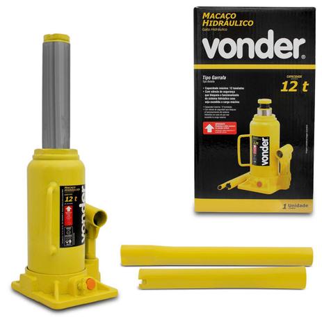 Mini Macaco Hidráulico Vonder Tipo Garrafa 12 Toneladas Amarelo com Cabo de Acionamento Menor preço em Mini Macaco Hidráulico Vonder Tipo Garrafa 12 Toneladas Amarelo com Cabo de Acionamento