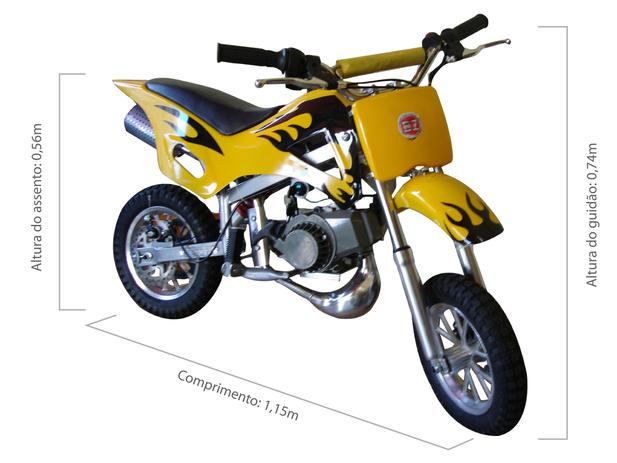 Mini Moto Cross 49cc BZ Fire Amarela automática partida a corda gasolina e óleo 2tempos Barzi Motors Menor preço em Mini Moto Cross 49cc BZ Fire Amarela automática partida a corda gasolina e óleo 2tempos Barzi Motors