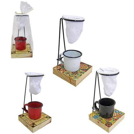 Mini Suporte Coador De Café Madeira + Caneca Esmaltada 80ml - Cocaplas Menor preço em Mini Suporte Coador De Café Madeira + Caneca Esmaltada 80ml - Cocaplas