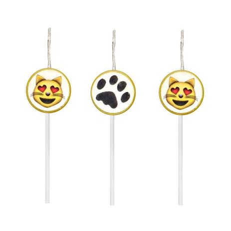 Mini Vela Aniversário Gato Amarelo 03 unidades - Festabox Menor preço em Mini Vela Aniversário Gato Amarelo 03 unidades - Festabox