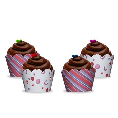 Mini Wrapper para Cupcake Poás e Listras Vermelho e Lilás 12 unidades Duster Menor preço em Mini Wrapper para Cupcake Poás e Listras Vermelho e Lilás 12 unidades Duster