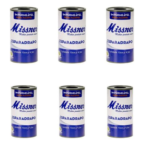 Missner Esparadrapo Impermeável 10cmx4,5m (Kit C/06) Menor preço em Missner Esparadrapo Impermeável 10cmx4,5m (Kit C/06)