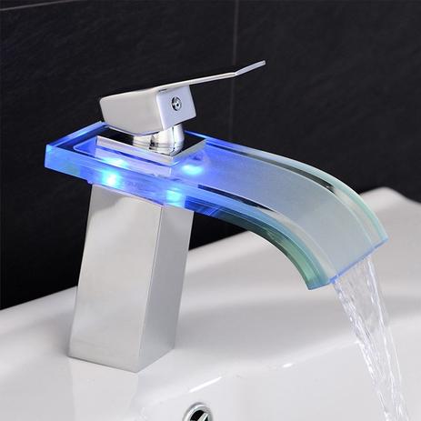Misturador Monocomando Torneira LED Cascata Vidro Banheiro Lavabo Ruby - Máxima Metais - Premierdecor Menor preço em Misturador Monocomando Torneira LED Cascata Vidro Banheiro Lavabo Ruby - Máxima Metais - Premierdecor