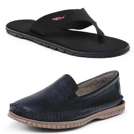 Mocassim Masculino Preto E Chinelo de Couro Café | FRAN MIX