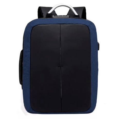 Mochila anti furto preta com azul impermeável cadeado alças de metal notebook usb - Fashion Menor preço em Mochila anti furto preta com azul impermeável cadeado alças de metal notebook usb - Fashion