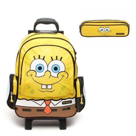 Mochila com Rodinhas Bob Esponja com Estojo 48871 Menor preço em Mochila com Rodinhas Bob Esponja com Estojo 48871