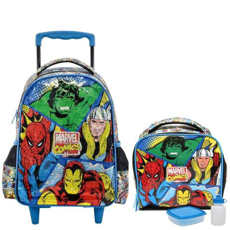 Mochila com Rodinhas Marvel Comics Panels com Lancheira G - Xeryus Menor preço em Mochila com Rodinhas Marvel Comics Panels com Lancheira G - Xeryus