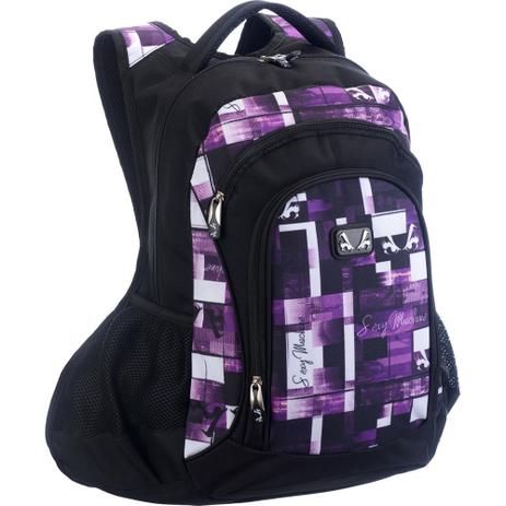 Mochila de Costas Escolar Feminina Preto/Roxo - Sexy Machine Menor preço em Mochila de Costas Escolar Feminina Preto/Roxo - Sexy Machine