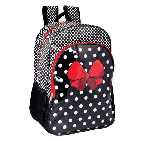 Mochila Escolar Bow Laço - Preto/Branco/Vermelho Menor preço em Mochila Escolar Bow Laço - Preto/Branco/Vermelho