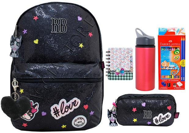 Mochila Escolar Feminina Rebecca Bonbon Love Rb9136 + kit Menor preço em Mochila Escolar Feminina Rebecca Bonbon Love Rb9136 + kit
