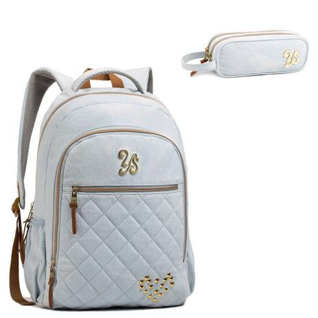 Mochila Escolar Feminina Seanite Jeans e Estojo Céu Menor preço em Mochila Escolar Feminina Seanite Jeans e Estojo Céu