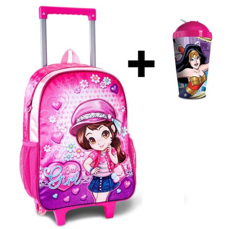 Mochila Escolar Infantil Com Rodinhas Little Girl e Copo de Brinde - Coli Menor preço em Mochila Escolar Infantil Com Rodinhas Little Girl e Copo de Brinde - Coli