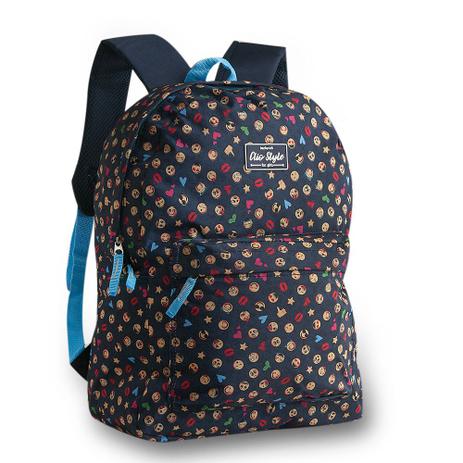 Mochila Escolar Juvenil Emoji Azul Marinho MF9010 Clio Menor preço em Mochila Escolar Juvenil Emoji Azul Marinho MF9010 Clio