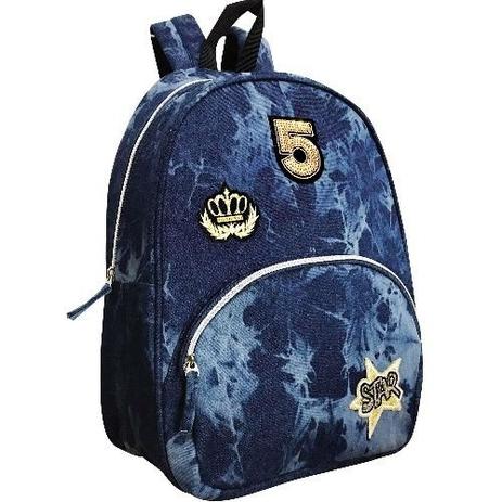 Mochila Escolar Juvenil Jeans Aplique Grande 1 Bolso KIT Menor preço em Mochila Escolar Juvenil Jeans Aplique Grande 1 Bolso KIT