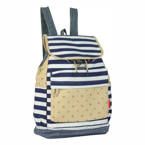 Mochila Feminina Canvas Bolsa Escolar listras cvs2001 - Sp express Menor preço em Mochila Feminina Canvas Bolsa Escolar listras cvs2001 - Sp express