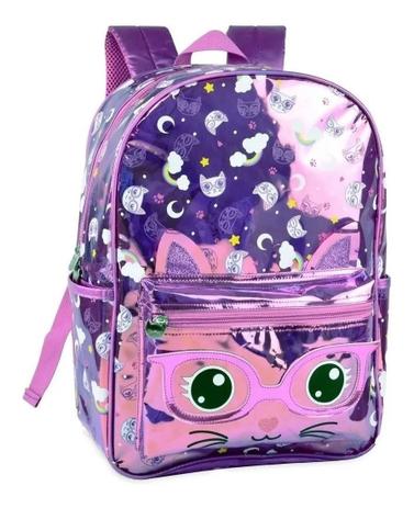 Mochila Holográfica Gatinho Costas Escolar Meninas Colorido - Clio -  Material Escolar - Magazine Luiza