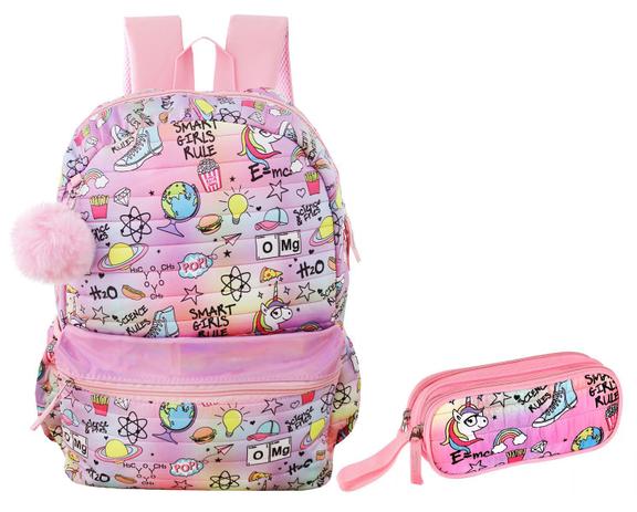 Mochila Escolar Menina Infantil Juvenil Média Corações H-4 no Shoptime