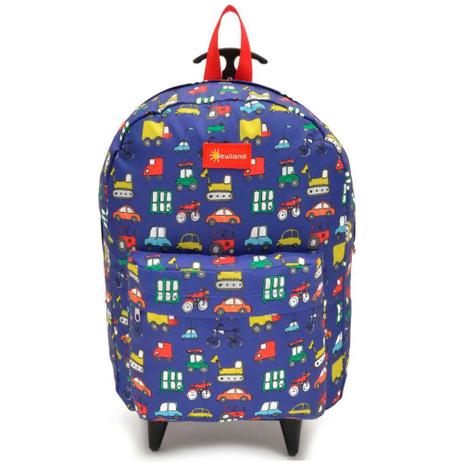 Mochila Rodinhas Newland Carrinhos Azul - Mantica Menor preço em Mochila Rodinhas Newland Carrinhos Azul - Mantica