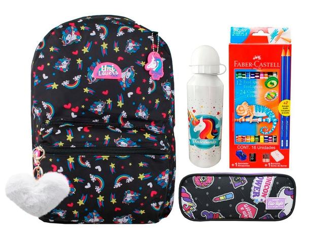 Mochila Unicórnio Feminina Escolar Estojo + Kit Lápis Cor - Clio style Menor preço em Mochila Unicórnio Feminina Escolar Estojo + Kit Lápis Cor - Clio style