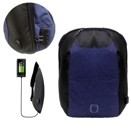 Mochila Usb Anti Roubo Furto Com Cadeado Carregador Leptop Azul - Ideal Menor preço em Mochila Usb Anti Roubo Furto Com Cadeado Carregador Leptop Azul - Ideal
