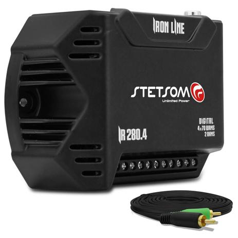 Módulo Amplificador Stetsom Iron Line IR 280W RMS 4 Canais 2 Ohms + Cabo RCA Duplo 5 Metros Preto - Prime Menor preço em Módulo Amplificador Stetsom Iron Line IR 280W RMS 4 Canais 2 Ohms + Cabo RCA Duplo 5 Metros Preto - Prime